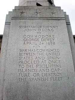 Secretary of the Navy John D. Long to Commodore George Dewey April 24, 1898: 'War has commenced between the United States and Spain. Proceed at once to the Philippine Islands and capture or destroy the Spanish fleet'.