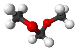 Ball and stick model of dimethoxymethane