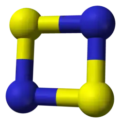 Space-filling model of disulfur dinitride