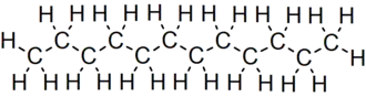 Skeletal formula of dodecane with all implicit carbons shown, and all explicit hydrogens added