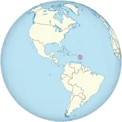 Dominica on the globe (Americas centered)