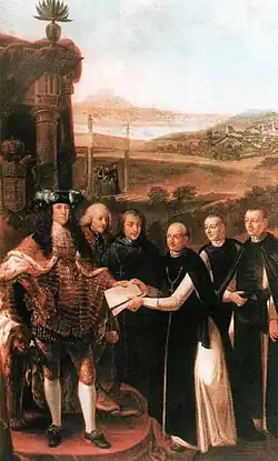 1795–96: Kaiser Karl VI with Abbott Robert Leeb [de] in Sankt Gotthard