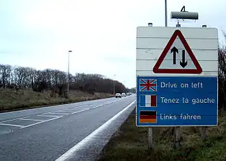 Road sign in Kent, England, placed on right-hand side of the road