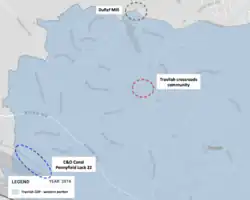 map showing proximity of Dufief Mill, Travilah crossroads, and C&O Canal