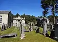 Churchyard and mausolea adjacent to the church (left) and outside the churchyard (right)