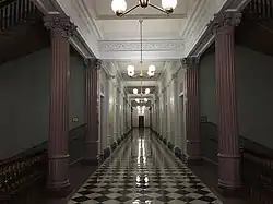 A hallway with decorative elements