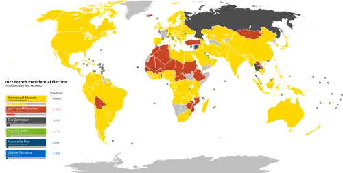 First-place candidate by country (Overseas French) during the first round