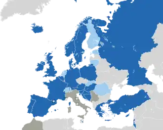 A coloured map of the countries of Europe