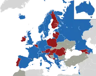 A coloured map of the countries of Europe