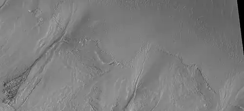Close-up of gully aprons showing they are free of craters; hence very young. Location is Phaethontis quadrangle. Picture was taken by HiRISE under HiWish program.