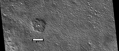 Pedestal crater, as seen by HiRISE under HiWish program