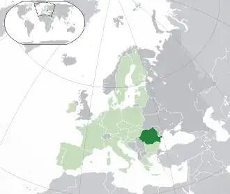 Location of Romania (dark green):