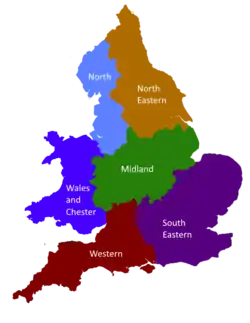 A map of the circuits of England and Wales.