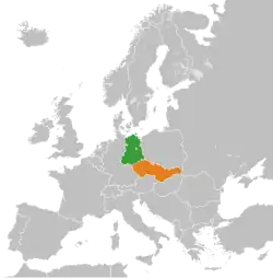Map indicating locations of Czechoslovakia and East Germany