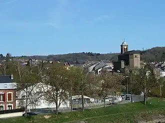 The church and surroundings in Montcy-Notre-Dame