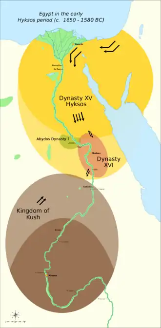 The political situation in the Second Intermediate Period of Egypt (c. 1650 – c. 1550 BC)