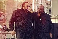 Egyptian Lover (left) performing at Moogfest, 25 April 2014.