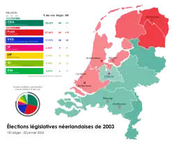 Results by province, shaded according to the vote share won by largest party