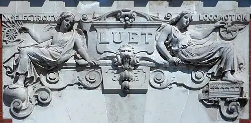 'Electricity' and 'Locomotion' sculpture on the London United Electrical Tramway Company's Power House