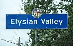 Elysian Valley neighborhood sign, located on Riverside Drive at Egret Park