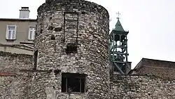 Another surviving section of the Walls of Galata. The bell tower is that of the Church of SS Peter and Paul
