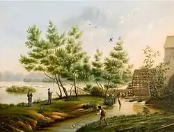 Eugene Dovilliers, Duck Hunting Next to a Grist Mill, c. 1855, oil on canvas, South Carolina State Museum)