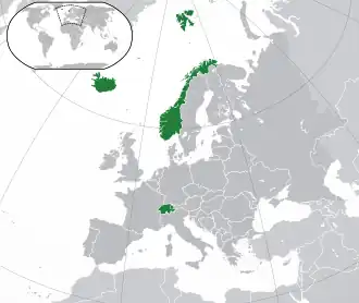 Location of the EFTA {{{1}}}  (green) in Europe (green & dark grey)