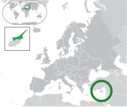 Map showing Northern Cyprus in Europe