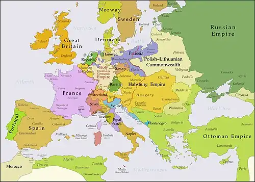 Political map of Europe in 1786