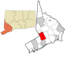 Wilton's location within Fairfield County and Connecticut