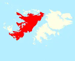 Location of West Falkland (red) in the Falkland Islands (red & white)