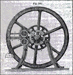 Farcot bark-cutting machine, elevation - illustration in Muspratt’s Chemistry, Theoretical, Practical & Analytical (ca. 1859)