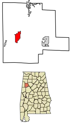 Location of Fayette in Fayette County, Alabama.