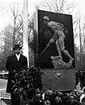 Felix de Weldon at the Marine Memorial dedication at Belleau Wood.