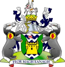 Badgers on the arms of County Fermanagh, Northern Ireland.