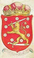 Coat of arms of Finland in the chronicle of Laurentius Petri from the 1580s.