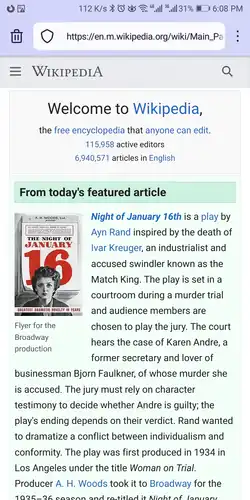 Firefox Focus showing Wikipedia