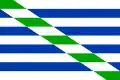 Flag of Cataño, Puerto Rico , (Argent, four bars azure, a bend counterchanged vert and argent)