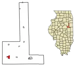 Location of Gibson City in Ford County, Illinois.