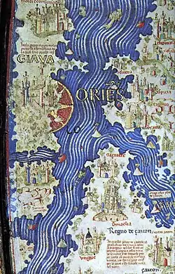 One of the first mentions of Java in a Western map