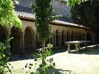 The cloister of the Villelongue Abbey in Saint-Martin-le-Vieil