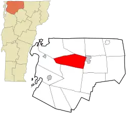 Location in Franklin County and the state of Vermont