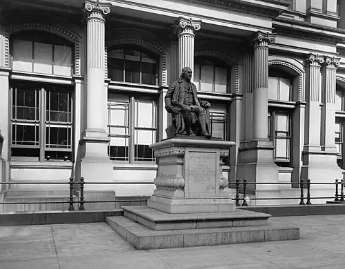The statue in its original location outside the Main Post Office in Philadelphia, c. 1906
