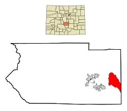 Location of the Penrose CDP in Fremont County, Colorado.