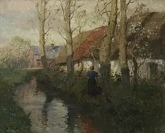 A River in Normandy with a Woman Carrying Water