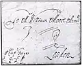 Front of 1693 letter to William Moore of London from Antigua, described when sold by Christie's Robson Lowe as the earliest known letter from the island.[8]