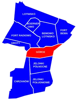 The location of the City Information System area of Górce within the district of Bemowo