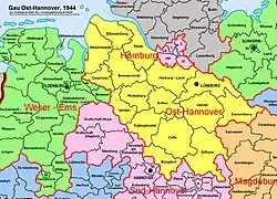 Map of the ‚Gau East Hanover‘, 1944