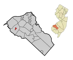 Map of Swedesboro highlighted within Gloucester County. Inset: Location of Gloucester County in New Jersey.