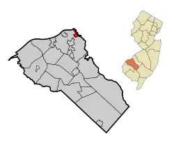 Map of Westville highlighted in Gloucester County. Inset: Location of Gloucester County in New Jersey.